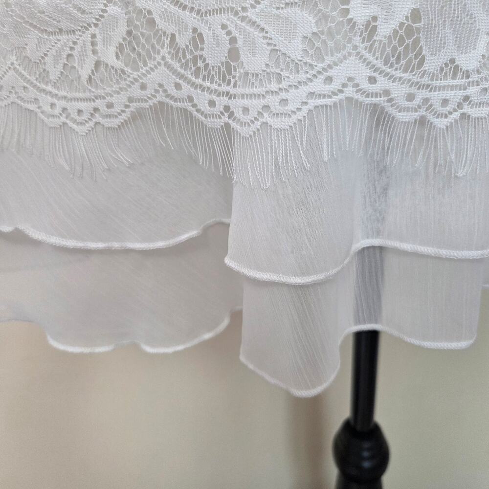Fair Lay 10 Lace Dressy Layered Pullover 3/4 Sleeve Scoop Neck Blouse Top Ivory - Picture 3 of 16